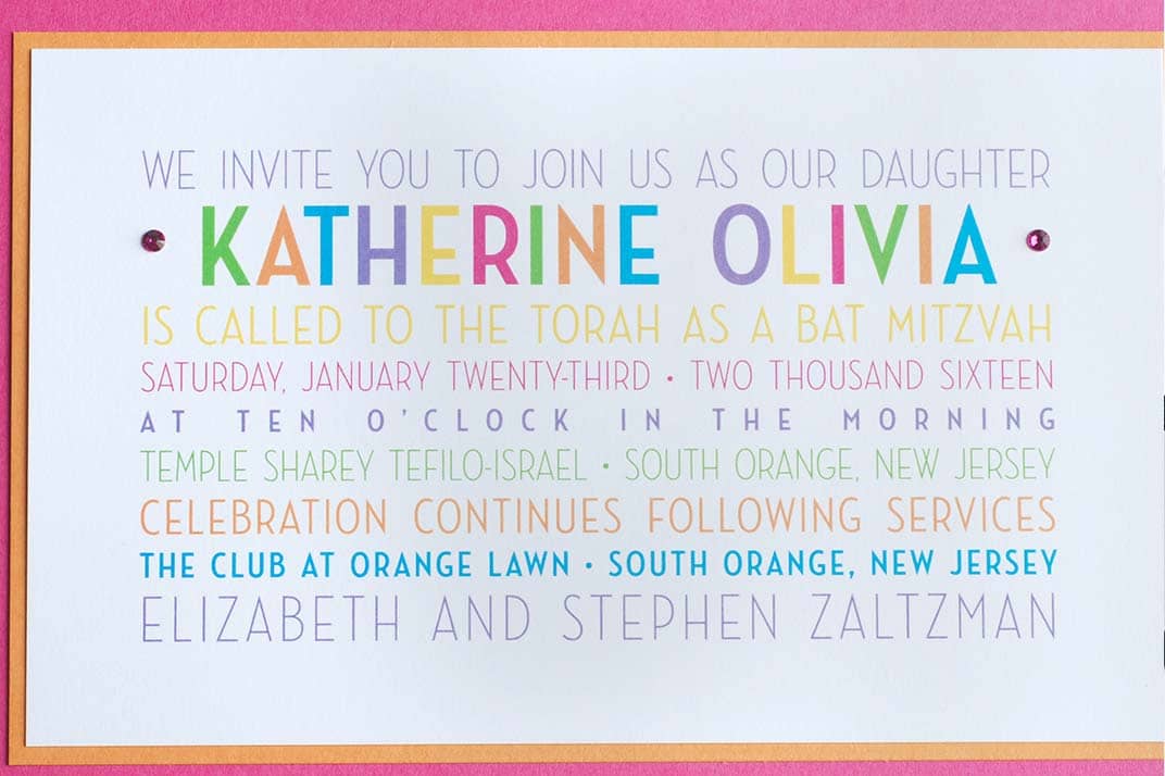 bat mitzvah invitation rainbow